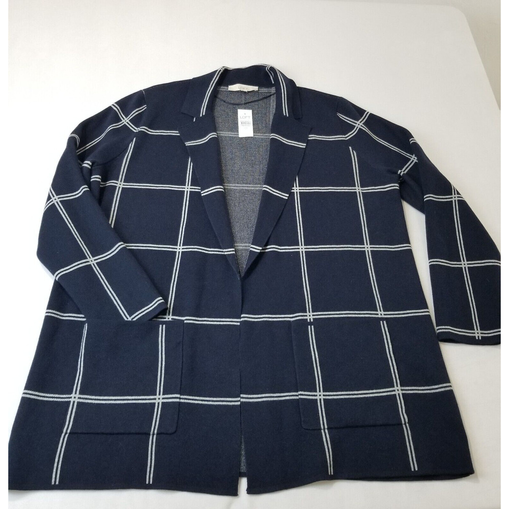 NWT Ann Taylor LOFT Cardigan Sweater XXL Windowpane Relaxed Sweater Blazer Long